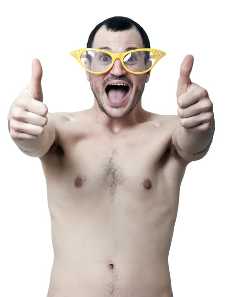 Topless Guy con occhiali Funky Foto Stock Royalty Free