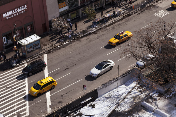 Yellow Taxis and Cars in Greenwich Street Manhattan New-York