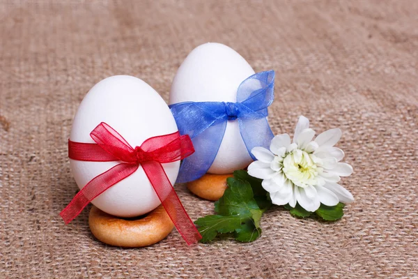 Pair of eggs in bows — Stock Photo, Image