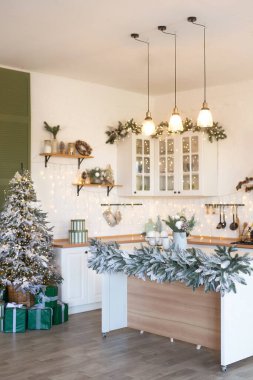 Ada, Lavabo, Yeni Lüks Ev Dolapları Noel Stili Dekorasyonlu Modern Mutfak