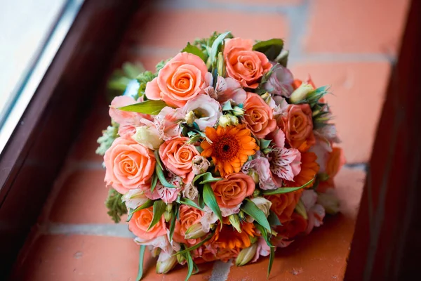 Piękny Ślub Bukiet Róż Bliska — Zdjęcie stockowe
