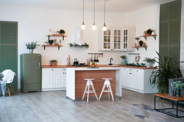 Interior Cocina Moderna Con Isla Fregadero Gabinetes Nueva Casa Lujo — Foto de Stock