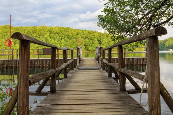 Caminho de madeira no Lago Plitvice — Fotografia de Stock