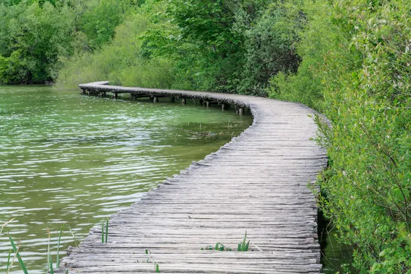 Caminho de madeira no Lago Plitvice — Fotografia de Stock