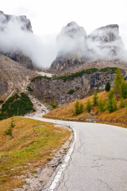 İtalya 'nın kuzeyindeki Dolomitler' de Belluno ilindeki Cortina d 'Ampezzo kasabası yakınlarındaki bir çam ormanının ortasında bir orman kulübesi.