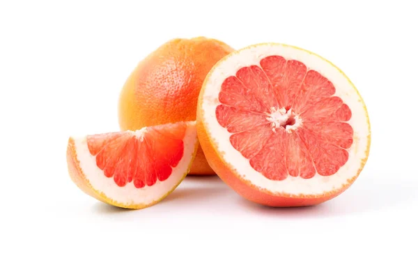 Friss Ízletes Grapefruit Egész Vágott Egzotikus Gyümölcs Citrusfélék Egészséges Gyümölcs — Stock Fotó