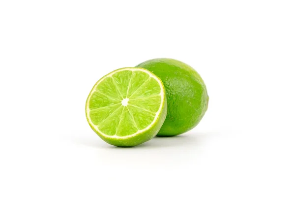 Fresh Ripe Green Lime Whole Cut Half Vitamin Rich Fruit — Stock Photo, Image