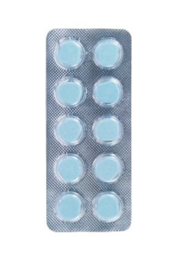 şeffaf blister kutu içinde mavi tablet