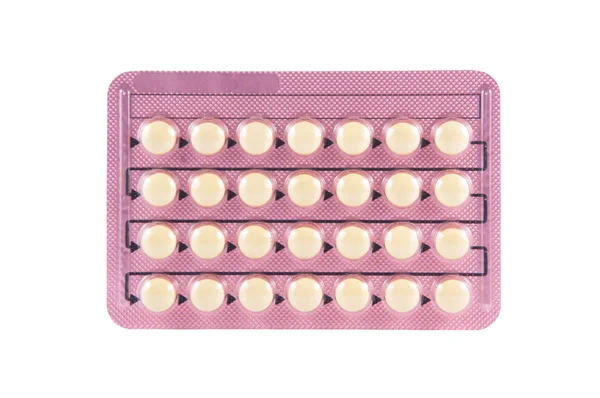 Doğum kontrol hapı şeffaf blister kutu içinde — Stok fotoğraf