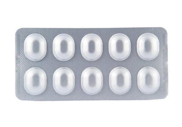 Isolerad aluminium blister pack på vit bakgrund — Stockfoto