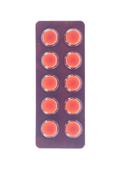 A barna buborékfóliában, fehér alapon Tablet — Stock Fotó
