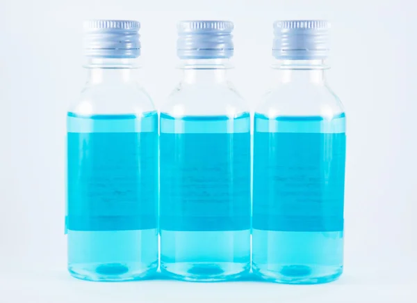 Blue liquid in plastic bottle — Stock Photo, Image