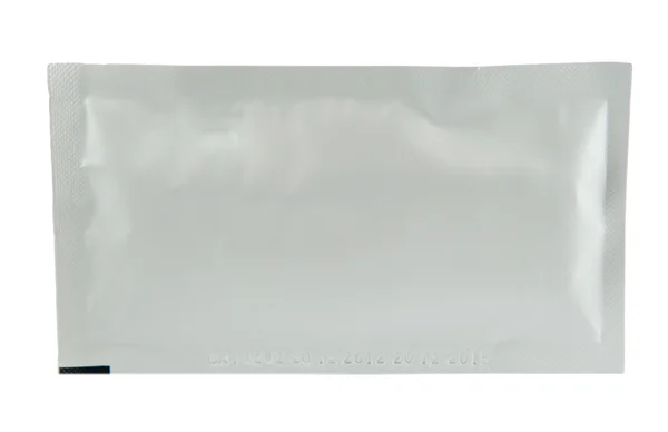Weißer Beutel mit Aluminiumfolie für Medizinpuder — Stockfoto