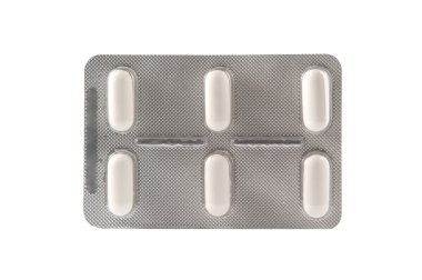 şeffaf blister kutu içinde uzun beyaz tablet kadar kapalı