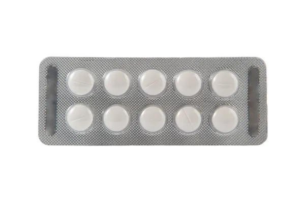 Zwykły biały tabletki w przezroczyste opakowanie blister — Zdjęcie stockowe
