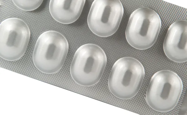 Алюминиевый пузырь пакет показать лекарства текстуру фона — стоковое фото