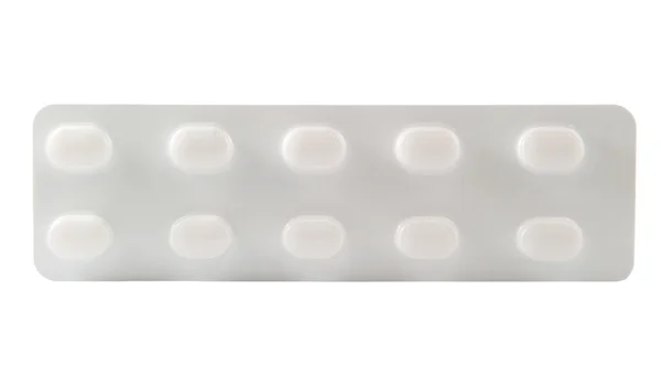 Dichte weiße Blisterpackung zeigt Medikamentenkonzept — Stockfoto