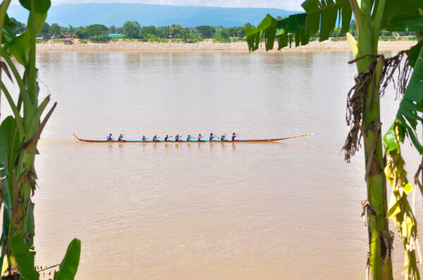 NONGKHAI,THAILAND-OCT 20:Traditional Thai long boats compete at