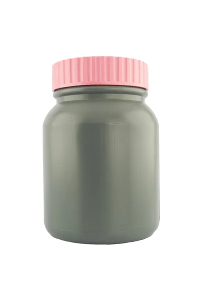 Grijze medische kunststoffles voor pillen of capsules — Stockfoto