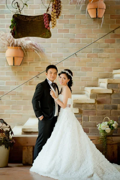 亚洲的新婚夫妇显示爱情的观 — 图库照片