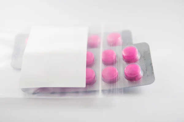 Medicine tablet blister pack in dispensing plastic bag — Stock Photo, Image
