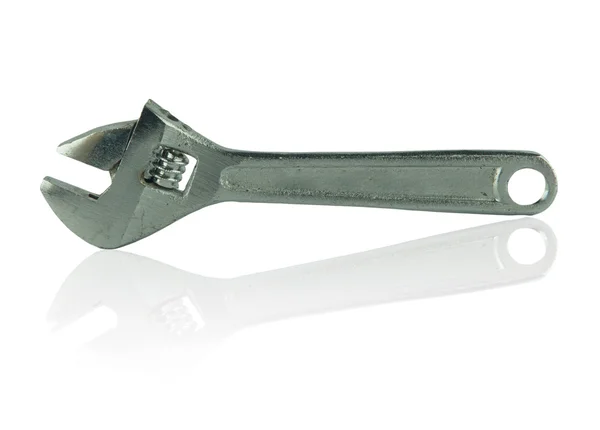 Closed up Adjustable Wrench isolated on black background — Stock Photo, Image