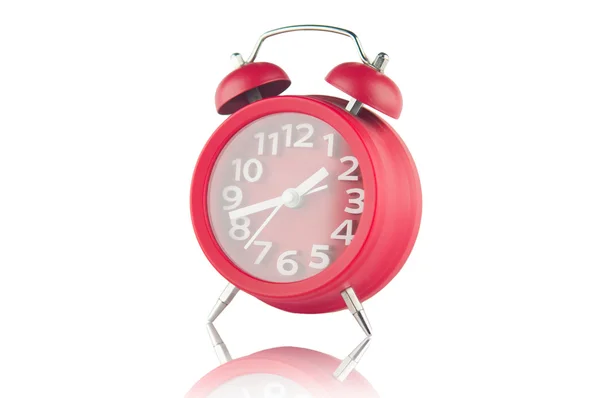 Red alarm clock on white background — Stock Photo, Image