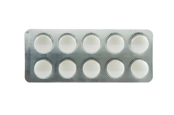 Envase blíster comprimido de medicamento blanco —  Fotos de Stock