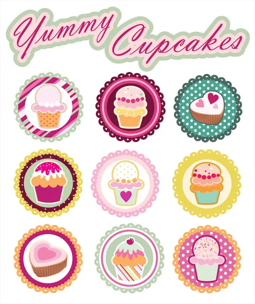 Sweet Yummy Cupcakes Set — Stock Vector