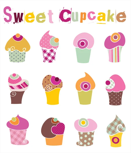 Kleurrijke cupcake setje Vectorbeelden