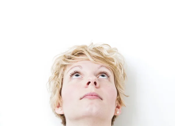 Blonde girl looking up — Stock Photo, Image