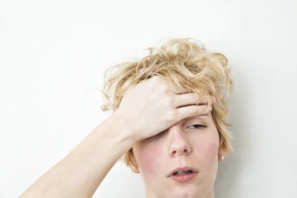 Close-up of a young girl headache — Stock Photo, Image