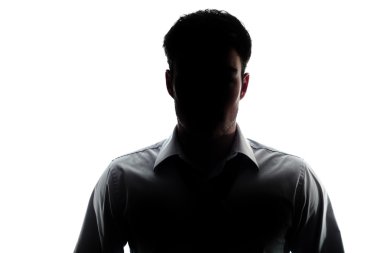 Businessman portrait silhouette wearing a open collar shirt clipart