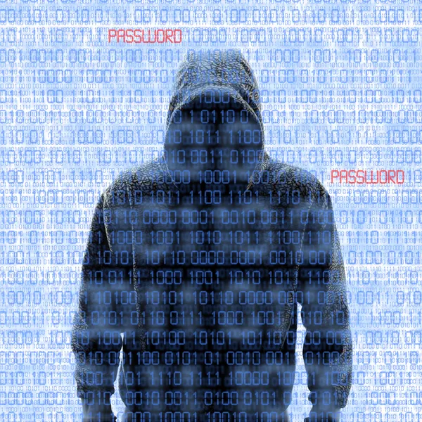 Silhouette eines Hackers auf weißem Grund — Stockfoto