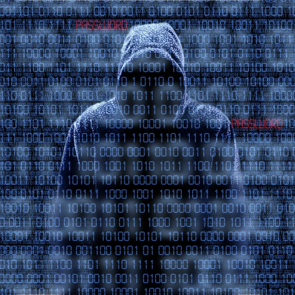 Silhouette eines Hackers auf schwarz Stockbild