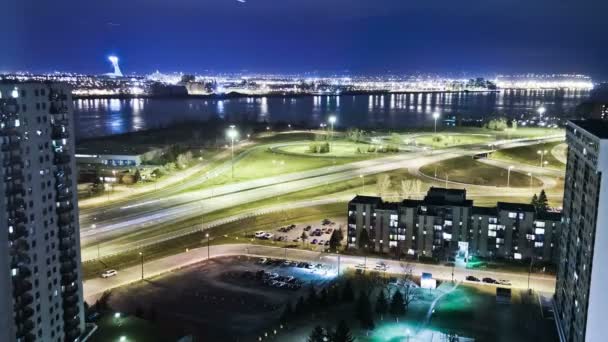 Vue de nuit du paysage urbain de Montréal — Video