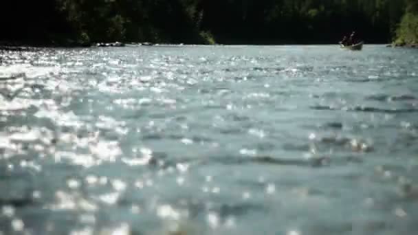 Fishermen on a boat fishing — Stock Video