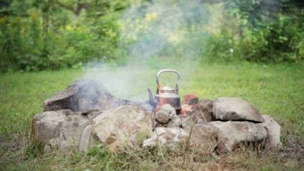 Bouilloire bouillante sur le feu — Video