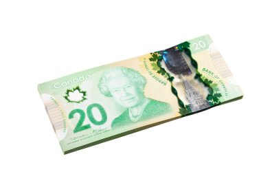 Ottawa, Canada, Avril 13, 2013, The New Polymer Twenty Dollar Bills isolated on white clipart