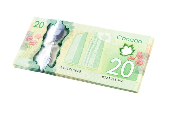 Ottawa, Canada, Avril 13, 2013, The New Polymer Twenty Dollar Bills isolated on white — Stock Photo, Image