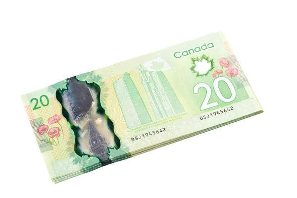 Ottawa, Canada, Avril 13, 2013, The New Polymer Twenty Dollar Bills isolated on white — Stock Photo, Image