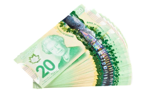 Ottawa, Canada, Avril 13, 2013, The New Polymer Twenty Dollar Bills isolated on white — Stock Photo, Image