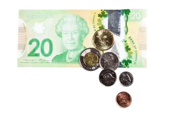 Ottawa, Canada, Avril 13, 2013, All the actual Canadian Money Isolated on White — Stock Photo, Image