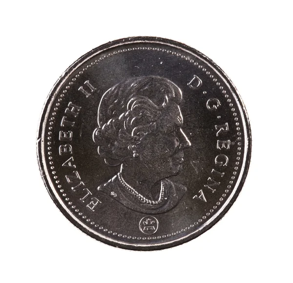 Ottawa, Canadá, Avril 13, 2013, A brandnew shiny 2012 Canadian twenty-five cents — Fotografia de Stock