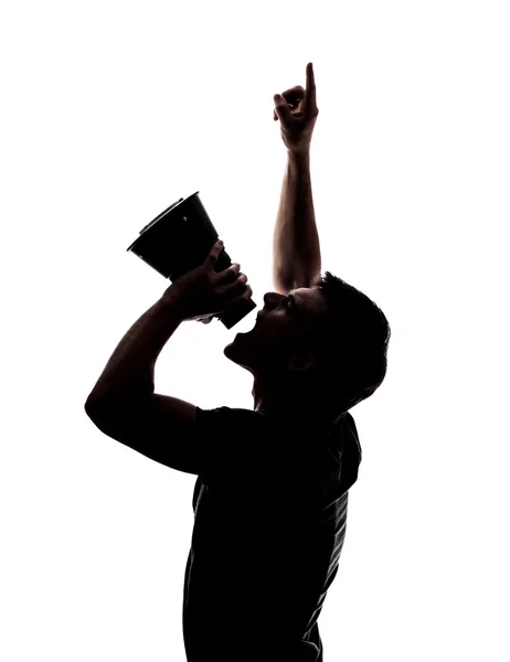 Man yelling in a megaphone — Stock Photo, Image