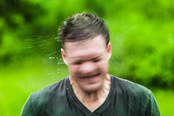 Young Adult Completely Drenched Shaking His head — Stock Photo, Image