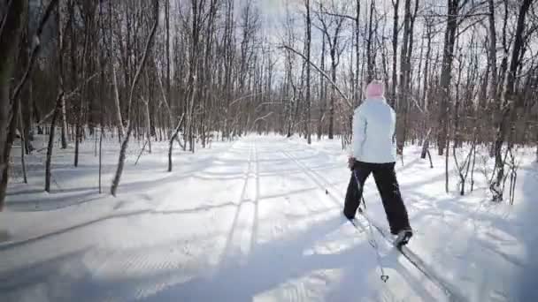 Žena běh na lyžích — Stock video