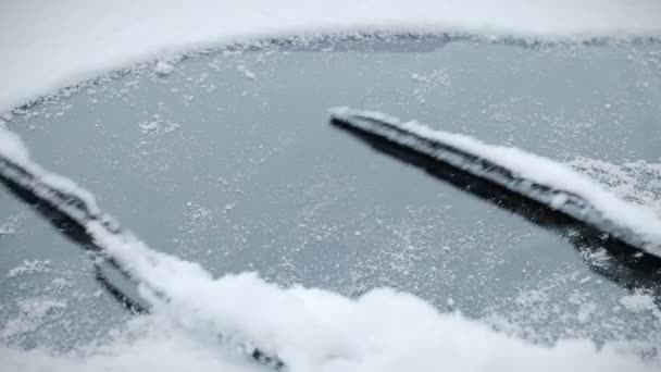 Essuie-glaces de voiture après une tempête de neige — Video