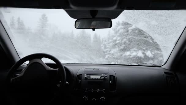 Auto ruitenwissers tijdens een sneeuwstorm — Stockvideo