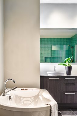 modern banyo yeşil yumuşak pastel renkleri kullanma